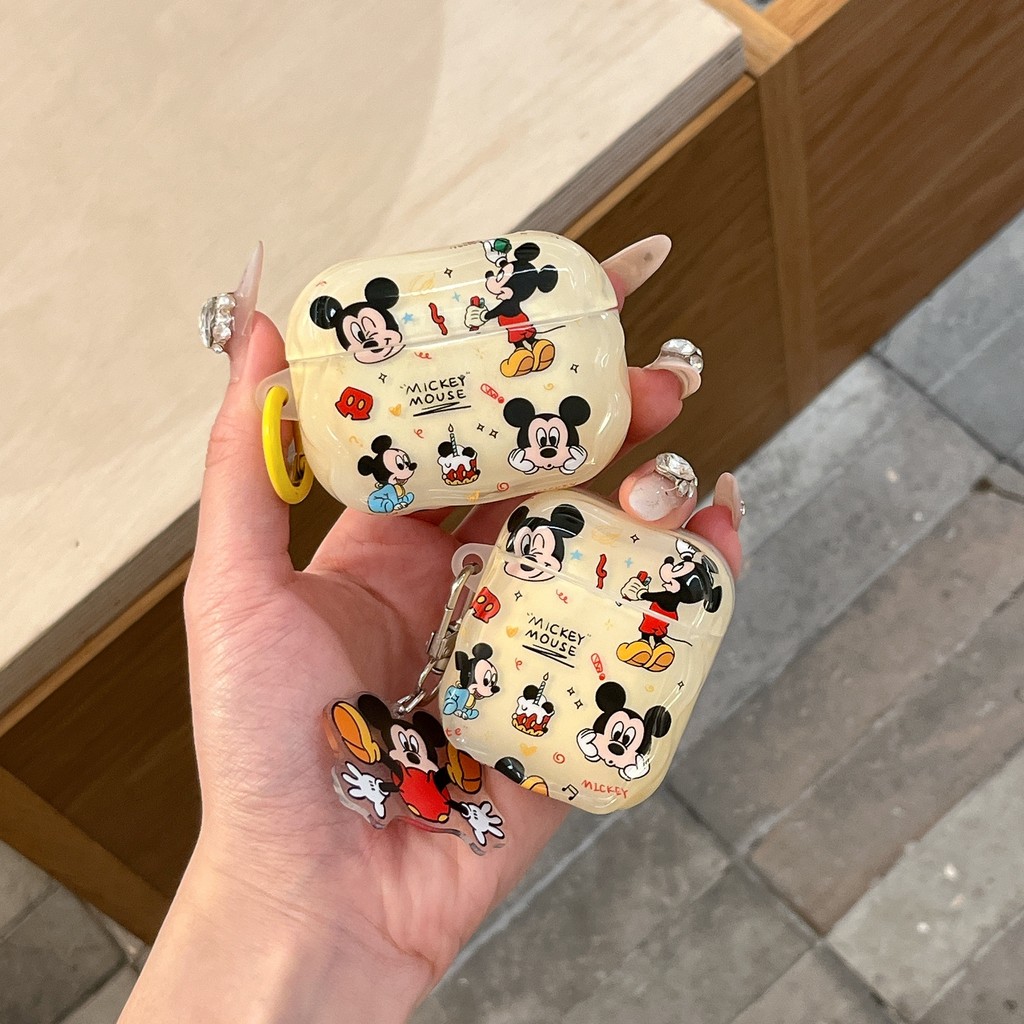 ซูเปอร์ดิสนีย์น่ารักการ์ตูนมิกกี้เมาส์, เคสหูฟังแบบหล่นพลาสติกสําหรับ แอร์พอด 4, 1, 2, 3, มือโปร, มือโปร2