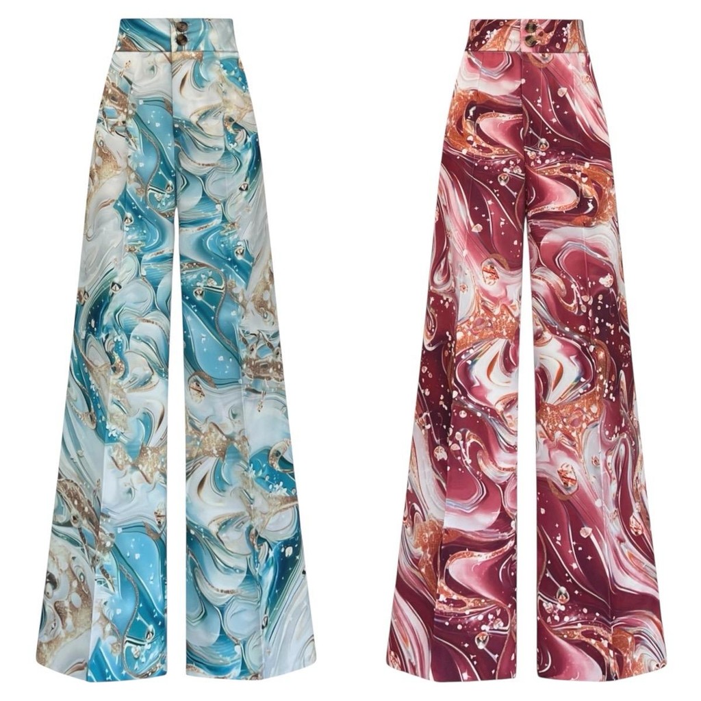 กางเกงขายาวเอวสูง ทรงกระบอก ผู้หญิง พิมพ์ลายกราฟฟิก ผ้าคอตตอน ทิ้งตัว ใส่สบาย สีสวย รุ่น IR088