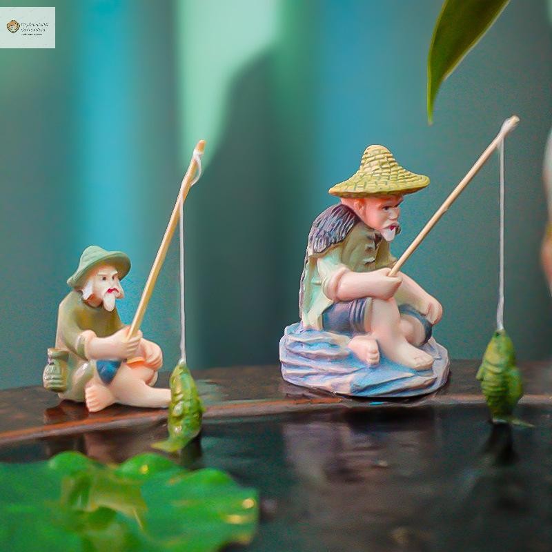 Cod Creative Miniature Old Man เครื่องประดับตกปลา PVC Jiang Tai Gong ตกปลาปลา Garden Rockery Aquascape ตกแต่งใหม่