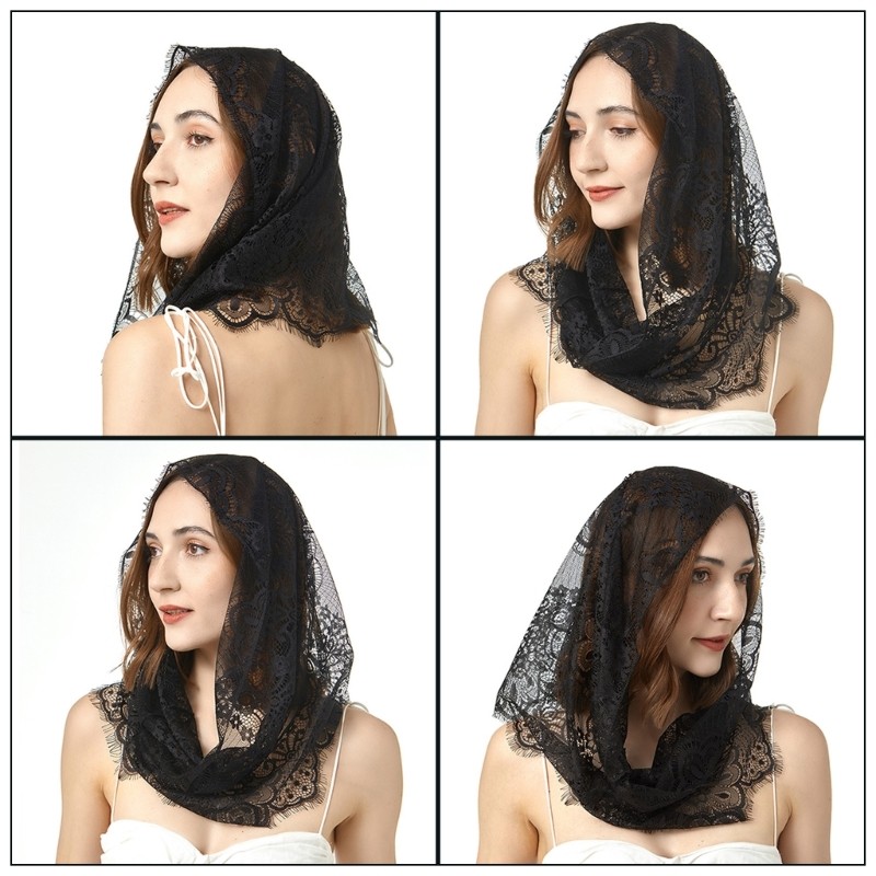 ที่ดีที่สุด Elegant Lace Mantilla Veil สําหรับงานแต่งงานแบบดั้งเดิม Hijab Lace Veil หัวสําหรับทอลิก 