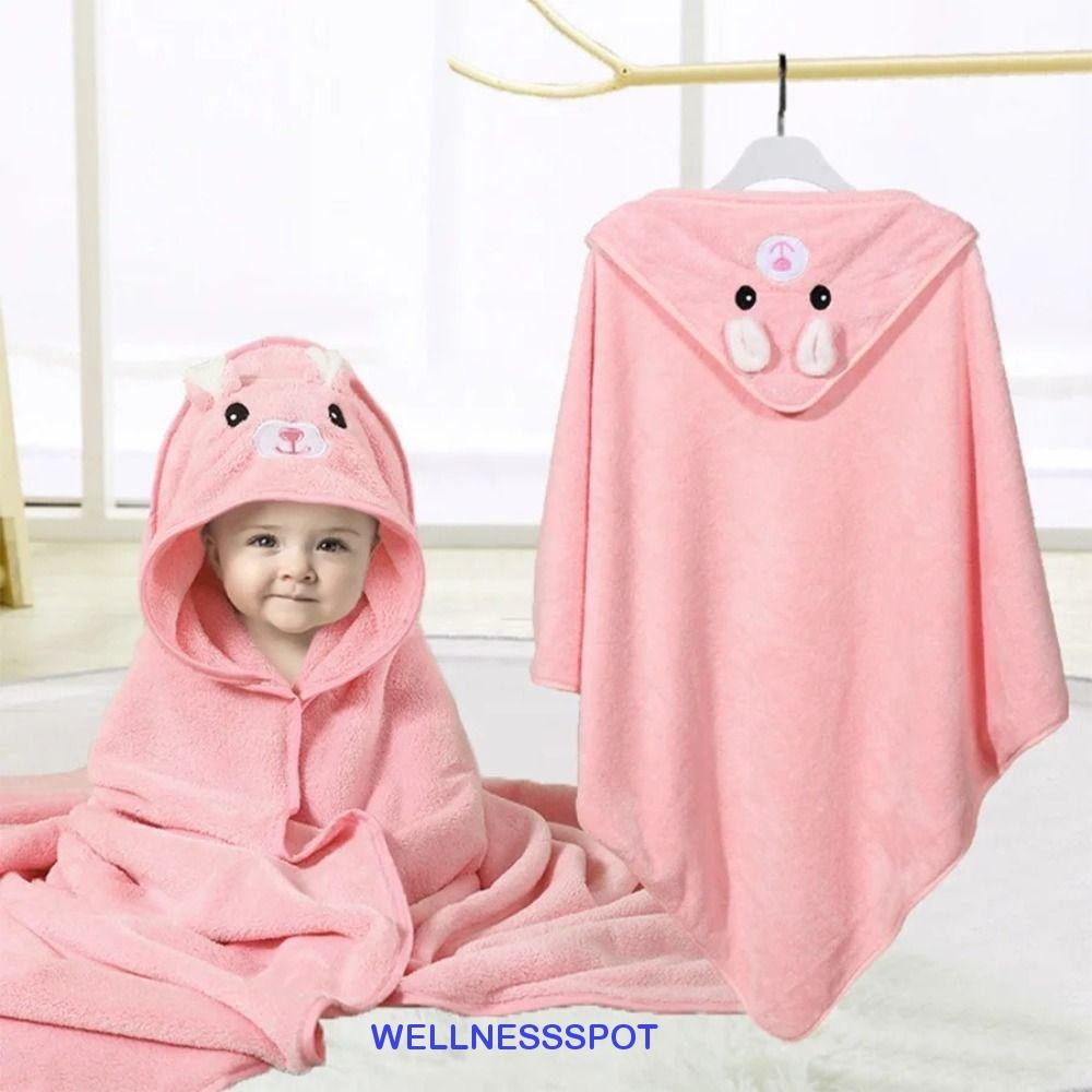 Wellnessspot ผ้าเช็ดตัวเด็ก, ผ้าขนหนูทารกแรกเกิดมีฮู้ด 80x80 ซม., นอนพันห่อปะการังกํามะหยี่การ์ตูนดูดซับเสื้อคลุมอาบน้ําเด็กวัยหัดเดินหญิง