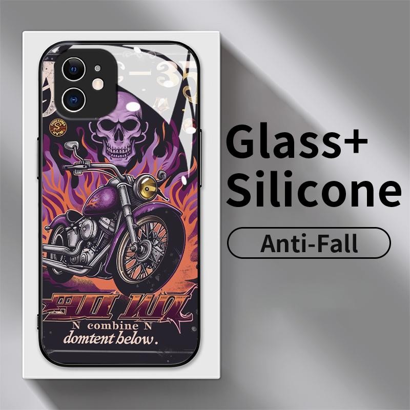 เคสแข็งสําหรับ IQOO Neo U5x Z6 5G Z7i Simple กลับซิลิโคนกระจกนิรภัยรถจักรยานยนต์ Skull Cas