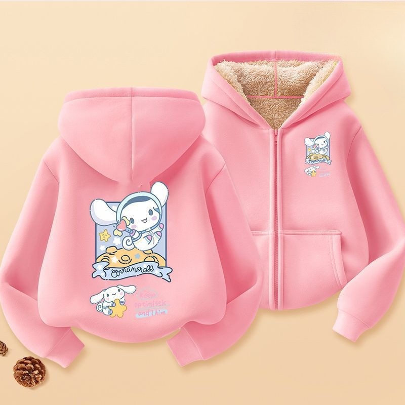 2025 Cinnamonroll เสื้อกันหนาวขนแกะที่อบอุ่นสําหรับเด็กผู้หญิงเสื้อแจ็คเก็ต Zip-Up สไตล์สําหรับ Chilly ฤดูใบไม้ร่วงและฤดูหนาววัน