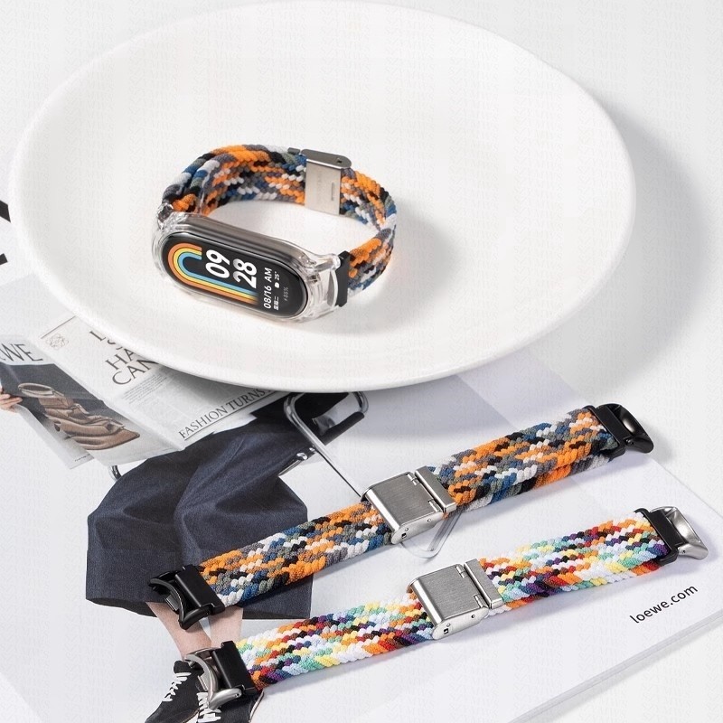 สายรัดไนลอนถักแบบนุ่มสําหรับ Xiaomi Mi Band 9 8 สายรัดข้อมือสร้อยข้อมือสายรัดระบายอากาศสําหรับ Mi Band 8 9 เปลี่ยนอุปกรณ์เสริม Smart Band