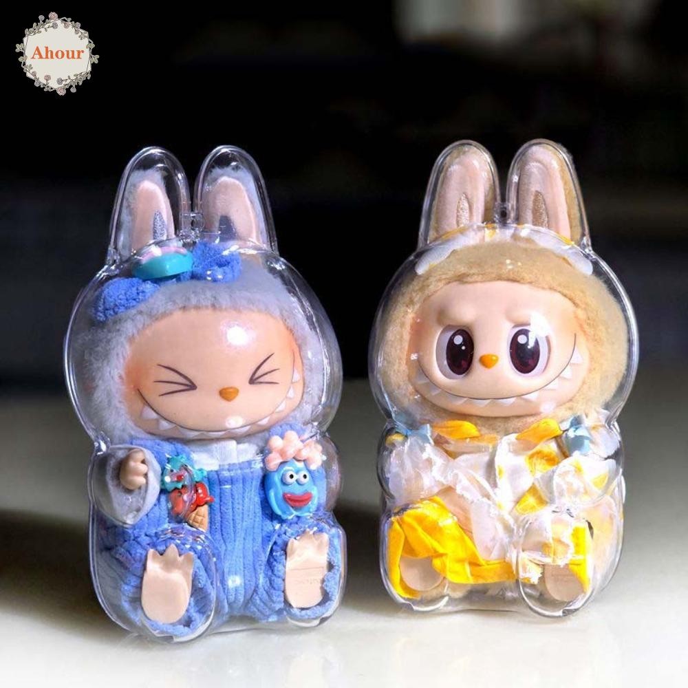 Ahour Labubu เกราะป้องกัน, กันน้ํา Anti-lost Sit Down Labubu กระเป๋าเก็บ, กระเป๋าแขวนสะสม Peadant กันฝุ่นโปร่งใสฝาครอบกันฝุ่นรูป