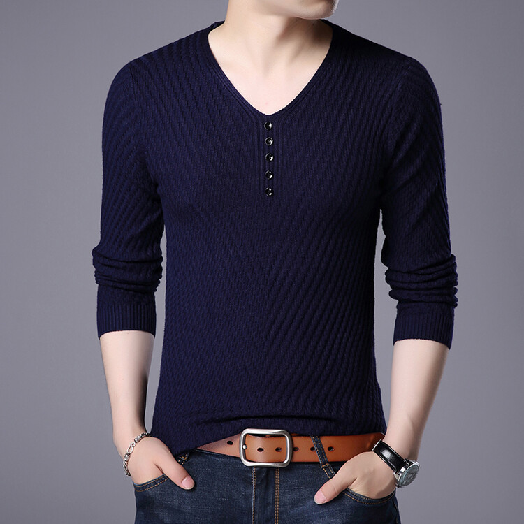 เสื้อสเวตเตอร์เสื้อสเวตเตอร์เสื้อสเวตเตอร์บางผู้ชายลาย ผ้าแจ็คการ์ด ถักคอวีเสื้อกันหนาวฤดูใบไม้ผลิและฤดูใบไม้ร่วงบางฐานเสื้อกันหนาวผู้ชายด้า