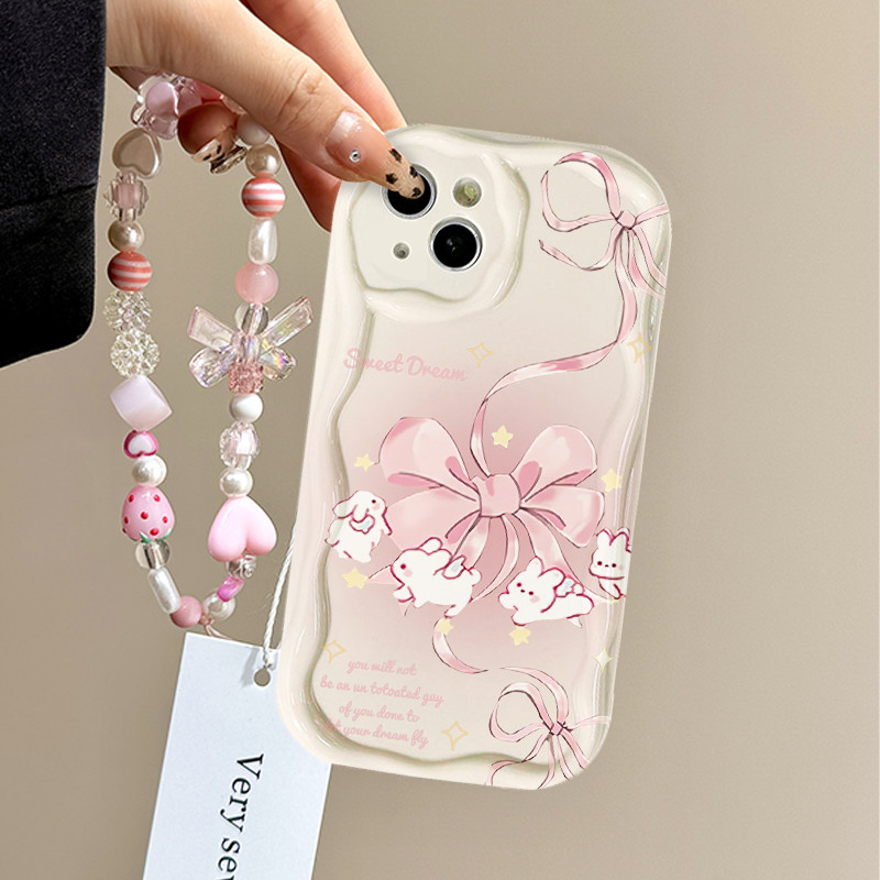 Pearl bow สร้อยข้อมือเคสโทรศัพท์สําหรับ OPPO RENO 4 PRO 5 5K 6 6Z 7 8 PRO + 8T F21 PRO Realme 10 11x