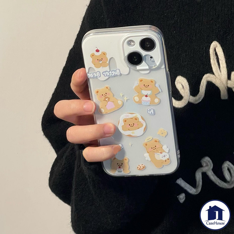 เคสใสนิ่มลายหมีเนยสุดน่ารัก เข้ากันได้กับ iPhone XR 7 8 Plus 13 11 12 15 14 Pro Max X XS Max 13 15 11 14 12 Pro SE 2020