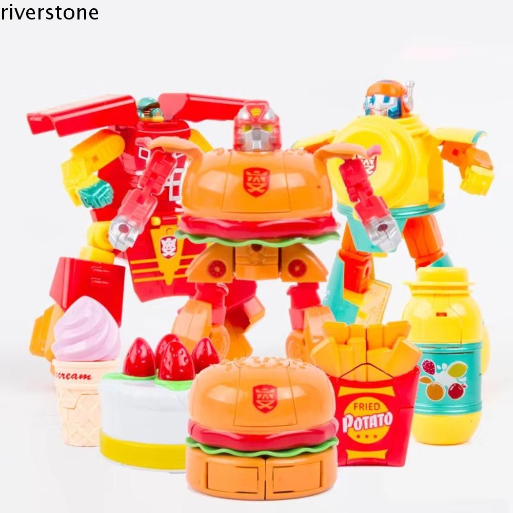 Riverstone แฮมเบอร์เกอร์ Transformation หุ่นยนต์ของเล่น, French Fries อาหารพลาสติก Tranform หุ่นยนต์, อาหารการศึกษาของเล่นการเปลี่ยนรูปแฮมเบอร์เกอร์เปลี่ยนของเล่นเด็กเครื่องประดับ