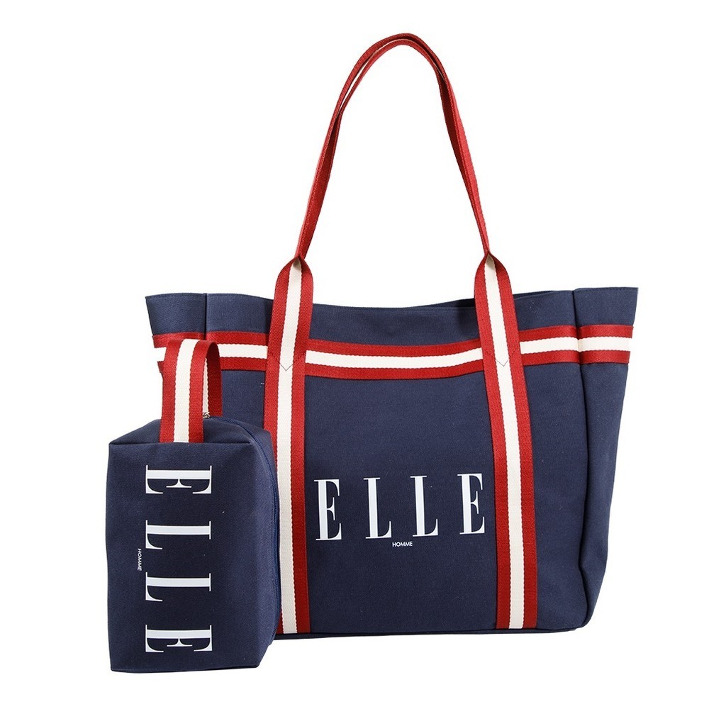 ELLE HOMME BAG กระเป๋าช้อปปิ้งใบใหญ่ผ้าแคนวาส   มีกระเป๋าใบเล็ก  อยู่ด้านใน มีช่องแบ่งใส่ของติดแป๊ะแ