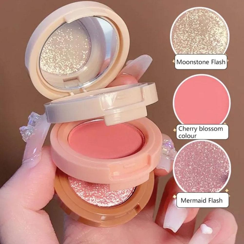 3 In 1 Matte Highlighter Palette Pearly Blush Shiny Eyeshadow Face Makeup Palette