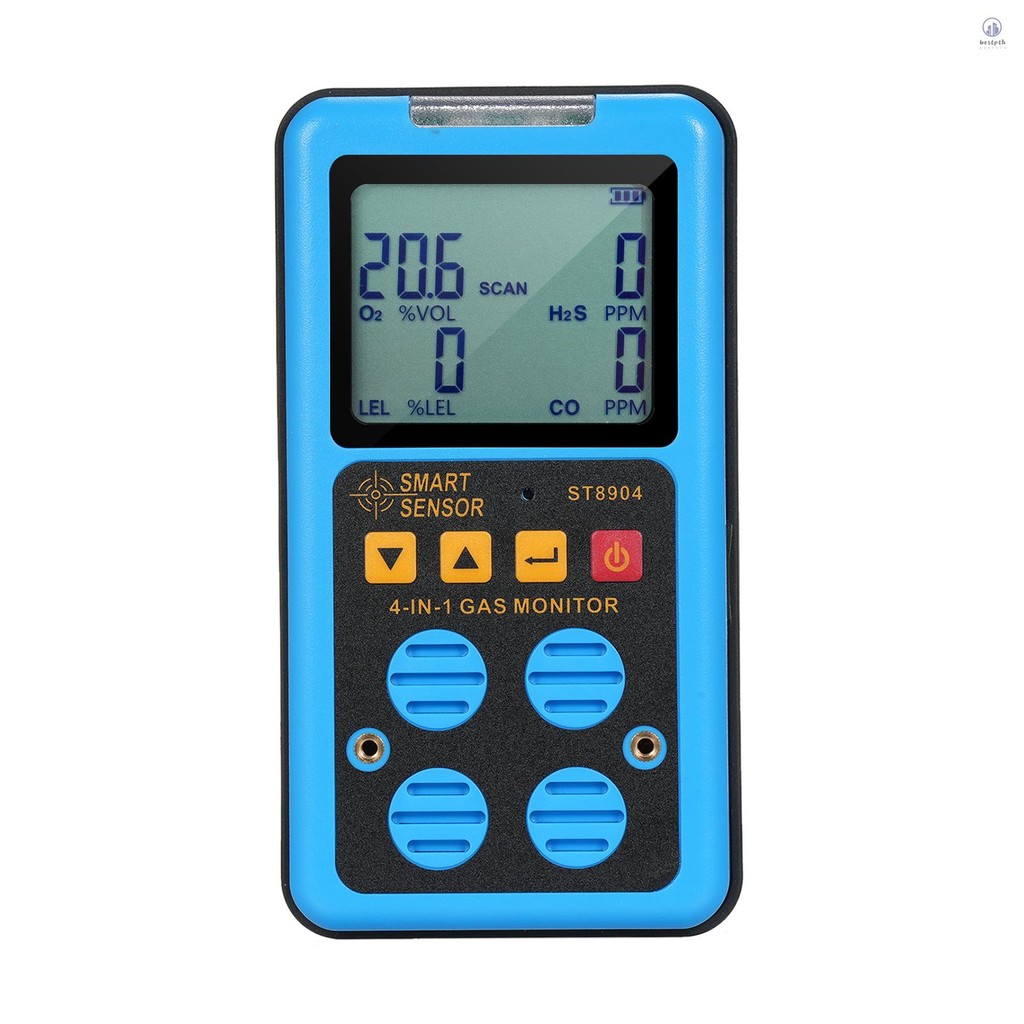 Smart SENSOR 4 in 1 Gas Monitor ชาร์จเครื่องตรวจจับแก๊สแบบพกพา H2S O2 CO และ LEL Multi Gas Monitor Professional Gas Sniffer พร้อมจอแสดงผล LCD เสียงการสั่นสะเทือนแฟลชนาฬิกาปลุกโหมด