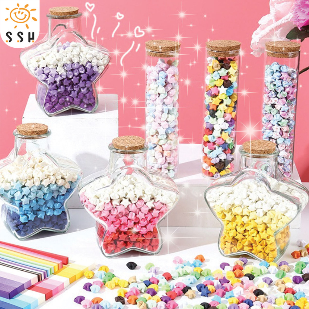 สีพาสเทล 540แผ่น กระดาษพับดาว เรืองแสง กากเพชร พับดาว ดาวกระดาษ กระดาษพับดาวเรืองแสง กระดาษพับ Origami DIY Paper#B-102