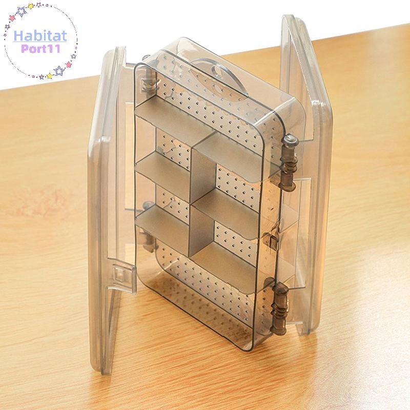Habitatport โปร่งใส Double-layer พลาสติกกล่องเก็บเครื่องประดับ Multi-purpose Organizer คอนเทนเนอร์สําหรับคลิปผมสร้อยคอต่างหูเครื่องประดับ th