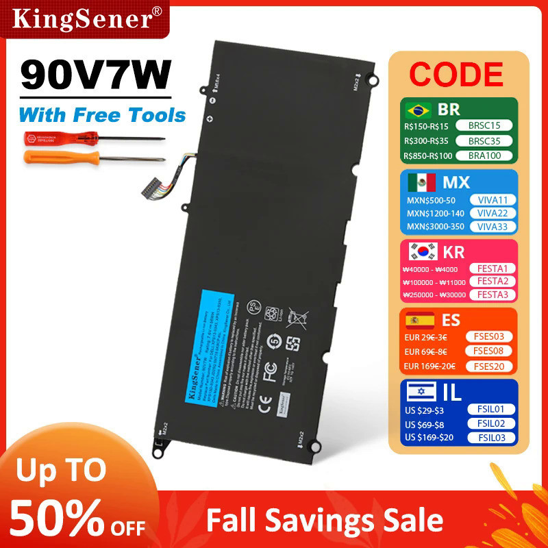 KingSener 90V7W JHXPY JD25G 090V7W แบตเตอรี่แล็ปท็อปสำหรับ Dell XPS 13 9343 XPS13 9350 13D-9343 0N7T