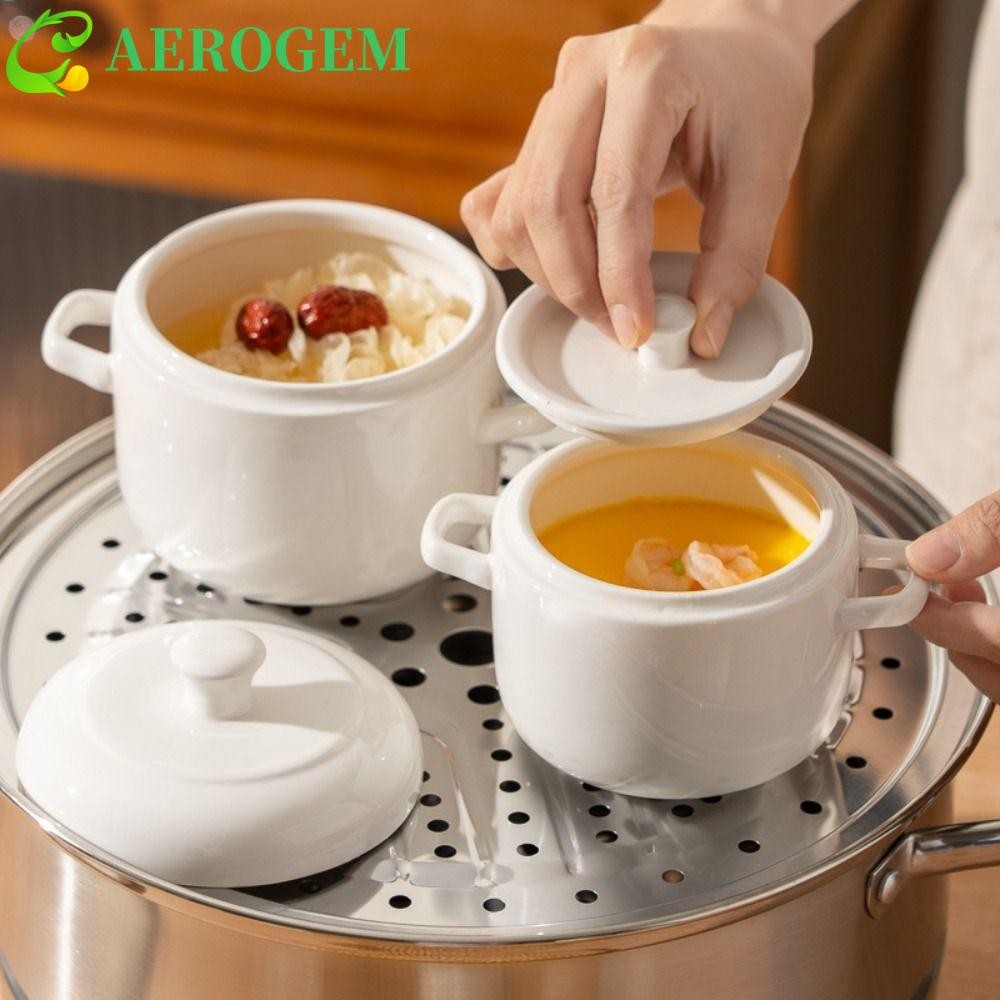 Aerogem หม้อนึ่งพอร์ซเลน, 350ml/400ml หม้อสตูว์เซรามิกความจุขนาดใหญ่, ของขวัญป้องกันการระเบิด Mini พร้อมฝาปิดโถแช่ทําอาหาร