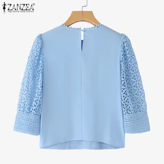 ZANZEA เสื้อเบลาส์ลูกไม้ประกบครึ่งแขนหรูหราแฟชั่นสตรี
