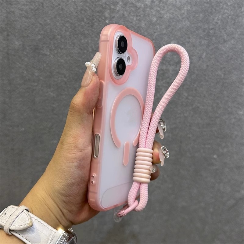 (พร้อมเชือกเส้นเล็ก) เคสดูดแม่เหล็กเคลือบด้านสําหรับ iPhone 11 12 13 pro max 15 14 16 Plus ปลอกโปร่งแสงกันกระแทกฝาครอบป้องกันความงามซิลิโคนเคสโทรศัพท์แข็ง