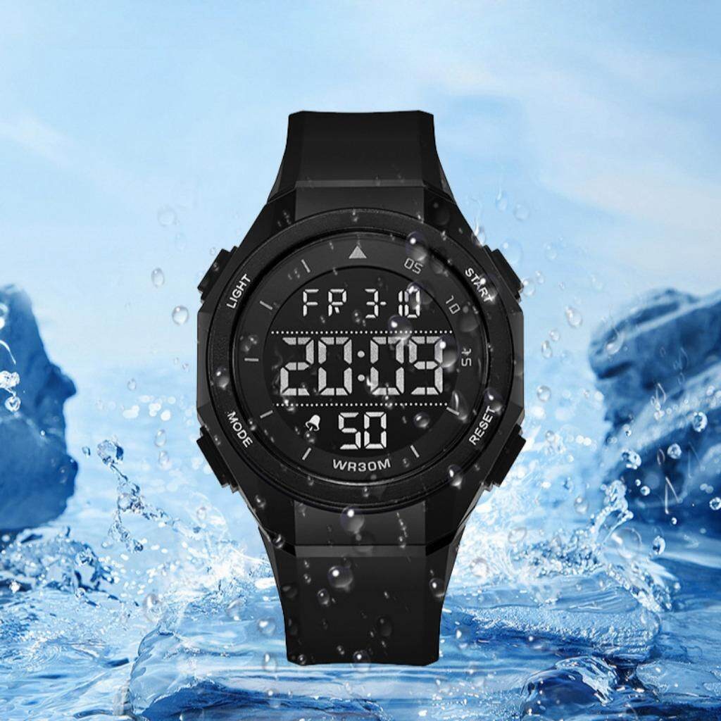 ผู้ชายหน้าปัดขนาดใหญ่นาฬิกาดิจิตอลชีวิตกันน้ํามัลติฟังก์ชั่ส่องสว่างกีฬาซิลิโคนสายนาฬิกาข้อมือ