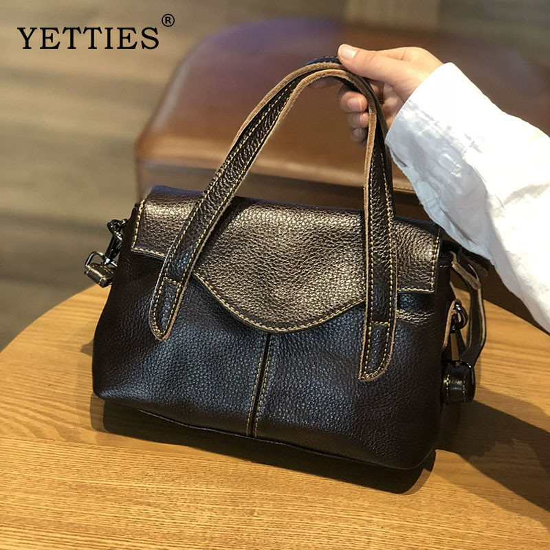 YETTIES หนังขนาดเล็กหญิงกระเป๋าใหม่กระเป๋าถือเรียบง่ายชั้นแรก หนังวัว หนังนุ่มไหล่ ผู้สื่อสาร กระเป๋าพรีเมี่ยม