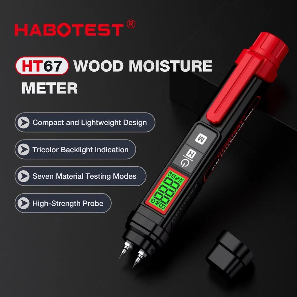 HABOTEST HT67 เครื่องวัดความชื้นไม้ดิจิตอลแบบปากกา Timber Damp Detector เครื่องวัดความชื้นคอนกรีต