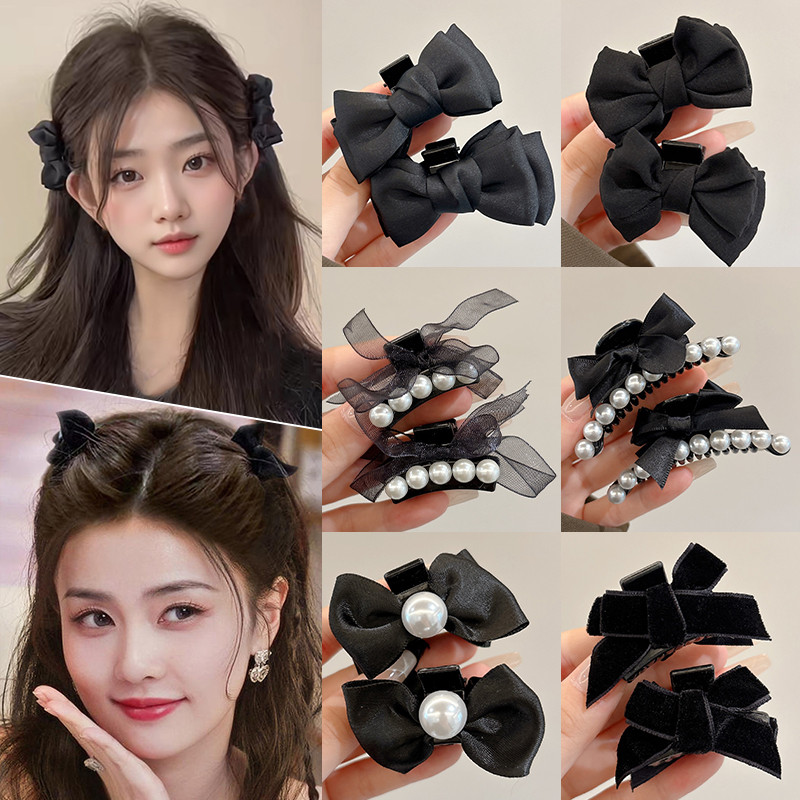 โบว์สีดำคลิปจับขนาดเล็กคลิปหนีบผมหญิงเรียบด้านข้างคลิป Headwear