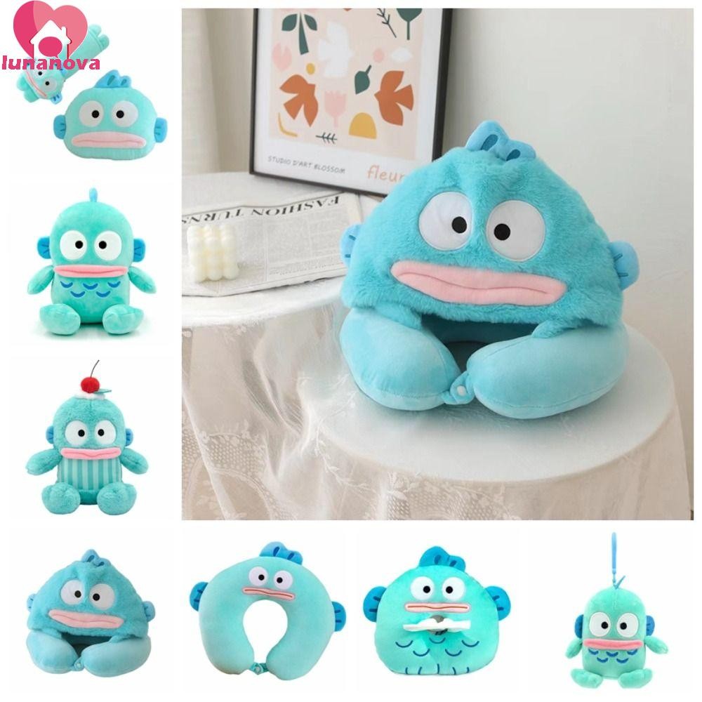 LUNANOVA Joker Fish Plush Doll,Hooded Tissue Cover Clownfish Plush Toy, U-shaped Pillow Headrest Pil