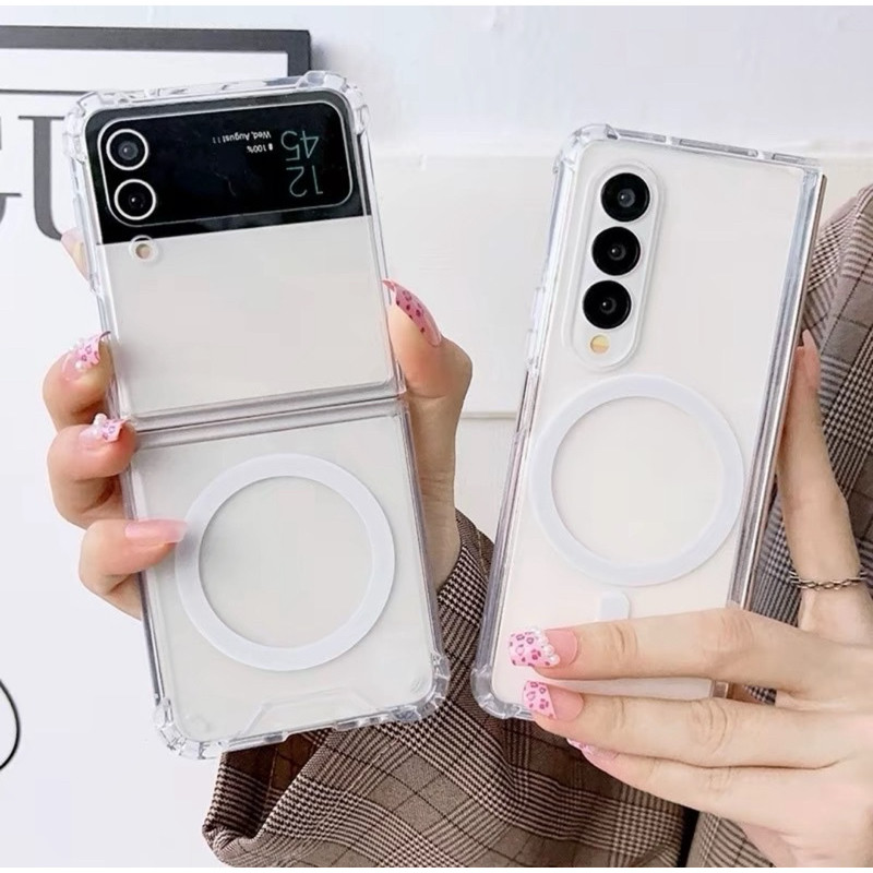 เคสแม่เหล็กใส สำหรับ Samsung Galaxy Z Fold 6 5 4 3 / Z Flip 6 5 4 3 เคสกันกระแทก