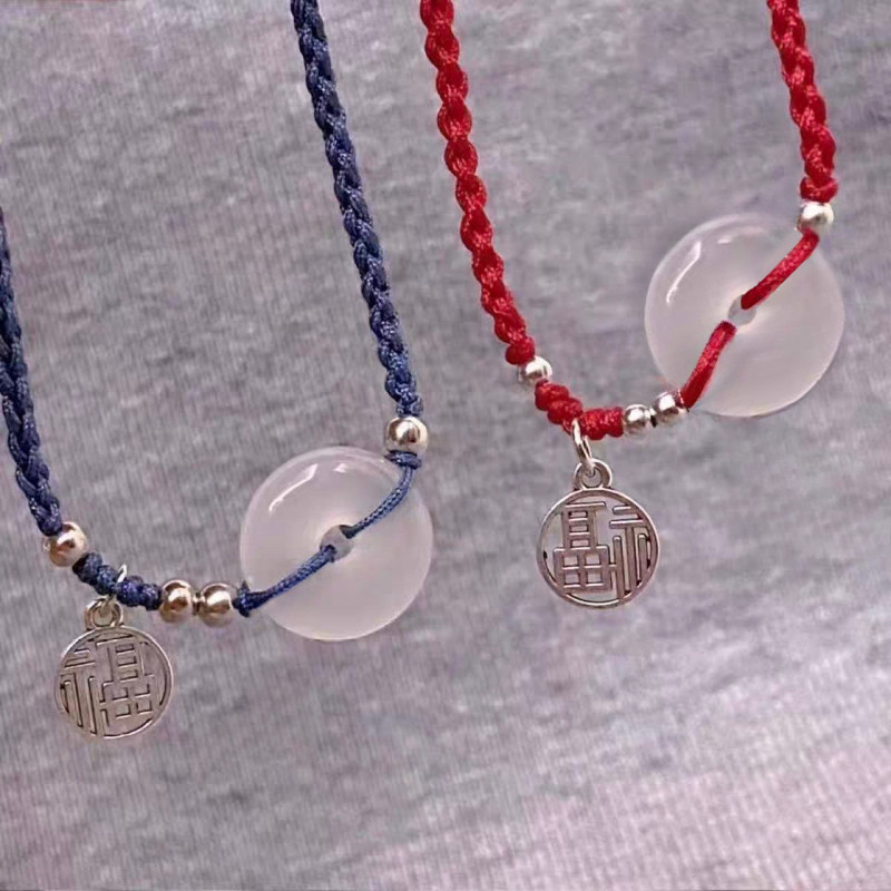 โชคลาภเต็มไปด้วยหยกอาเกตสีขาว ฟู ยี่ห้อปลอดภัยหัวเข็มขัดสร้อยข้อมือเชือกสีแดง หญิงปีนี้ทอมือเชือกแฟนคนรัก - รูปที่ 2