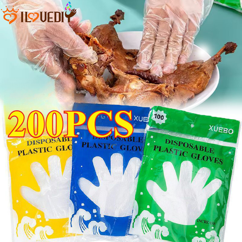 [HGB]ถุงมือ PE อเนกประสงค์ 100 ชิ้น/แพ็ค 100 ชิ้น | ถุงมืออนามัยแบบใช้แล้วทิ้งสําหรับอาหาร Prep/BBQ/ย้อมผม, ความยาว 24 ซม. พร้อมด้ามจับพื้นผิว, วัสดุ FDA Compliant