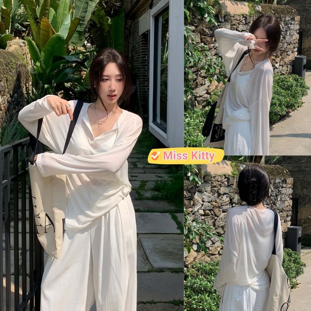Miss Kitty พร้อมส่ง เสื้อแขนยาว คอวี สไตล์เกาหลี ดีเทลซีทรู บางเบา ใส่ง่ายสบาย "FY2088"