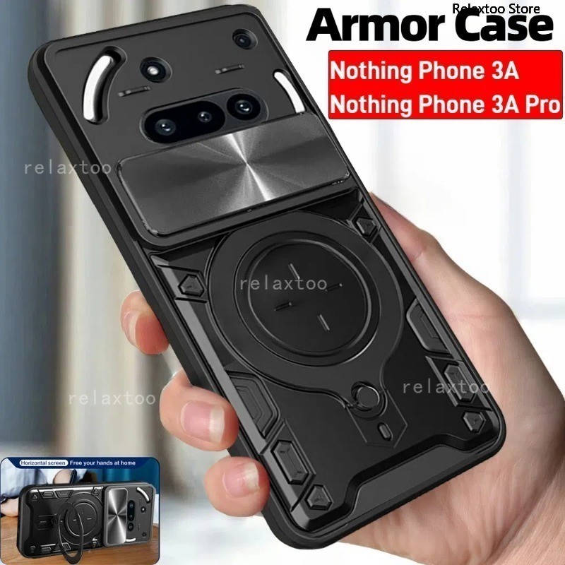 ปลอกสําหรับโทรศัพท์ไม่มีอะไร 3A Phone3A NothingPhone3A Pro 3Apro NothingPhone3Apro 5G A059P โลหะผู้ถือแหวนแม่เหล็กกันกระแทก Hard เคสโทรศัพท์ Push กล้องปกป้องฝาหลังปลอก