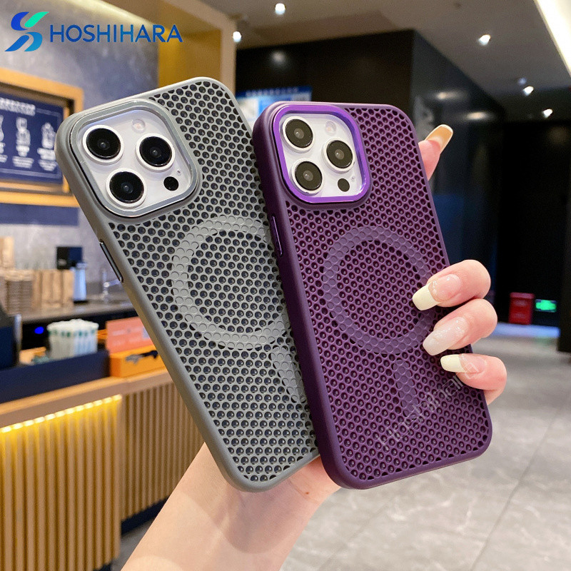 หรูหราแม่เหล็กกลวงกระจายความร้อนสีลูกกวาดเคสโทรศัพท์สําหรับ ไอโฟน iPhone 16 16e 15 14 13 12 11 Pro Max Plus เคส ปลอกกันกระแทกสําหรับ iPhone 15Pro 14Pro 13Pro ปกแข็งคุณภาพสูง