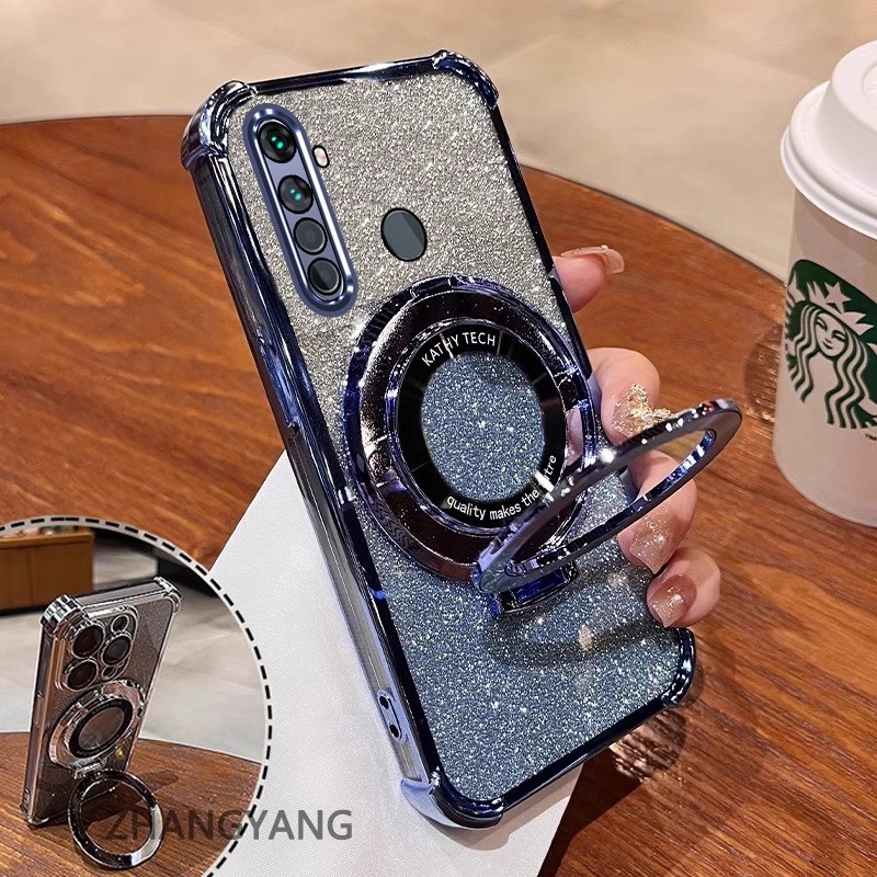 สําหรับRealme 5 5i 5s 6i c3 Softcaseซิลิโคนกันกระแทกฝาครอบชุบใหม่ออกแบบความงามพร้อมที่วางSJSFDD06