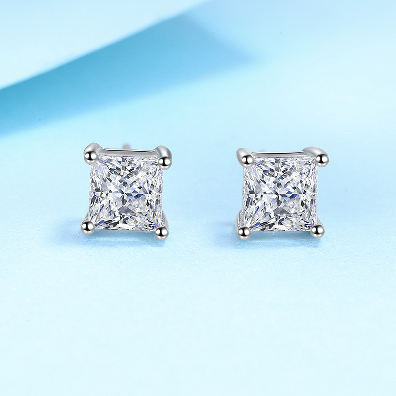 1ct/2ct moissanite diamond princess cut stud earrings