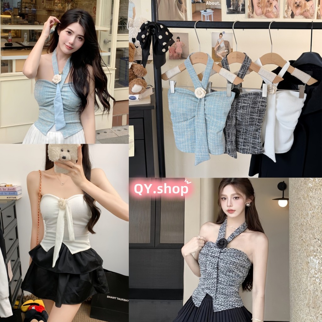 QY.Shop⭐️สินค้าราคาพิเศษ⭐️ฤดูร้อนรูปแบบใหม่ เซ็กซี่ สลิง เสื้อกันหนาว+ กระโปรงจีบ "FY10101"
