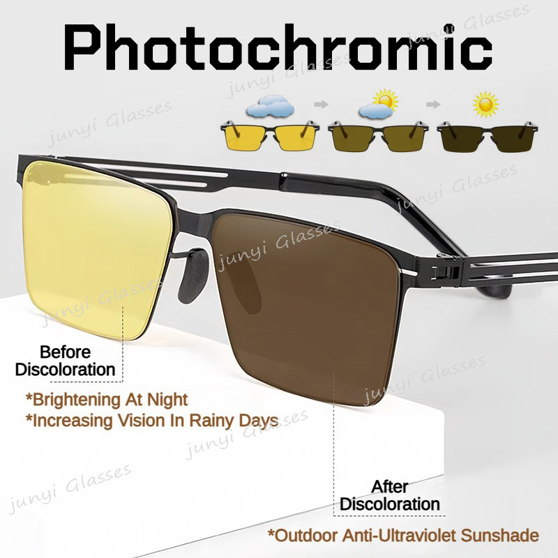 Photochromic สีเหลือง Night Vision แว่นตากันแดดสําหรับผู้ชายผู้หญิงแฟชั่นโลหะกลางวันและกลางคืน Dual-ใช้ขับรถ UV ทน Shades แว่นตา