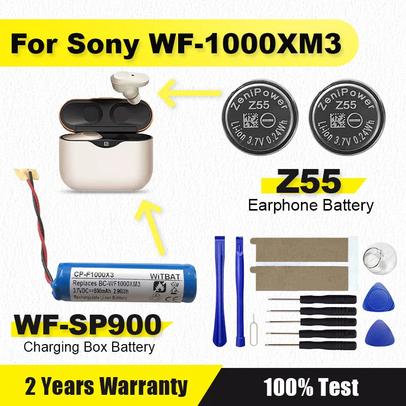 New XDOU 3.7V Z55 Battery For Sony WF-SP700N WF-1000X WF-1000XM3 WF-SP900 TWS Earbuds Earphone CP125