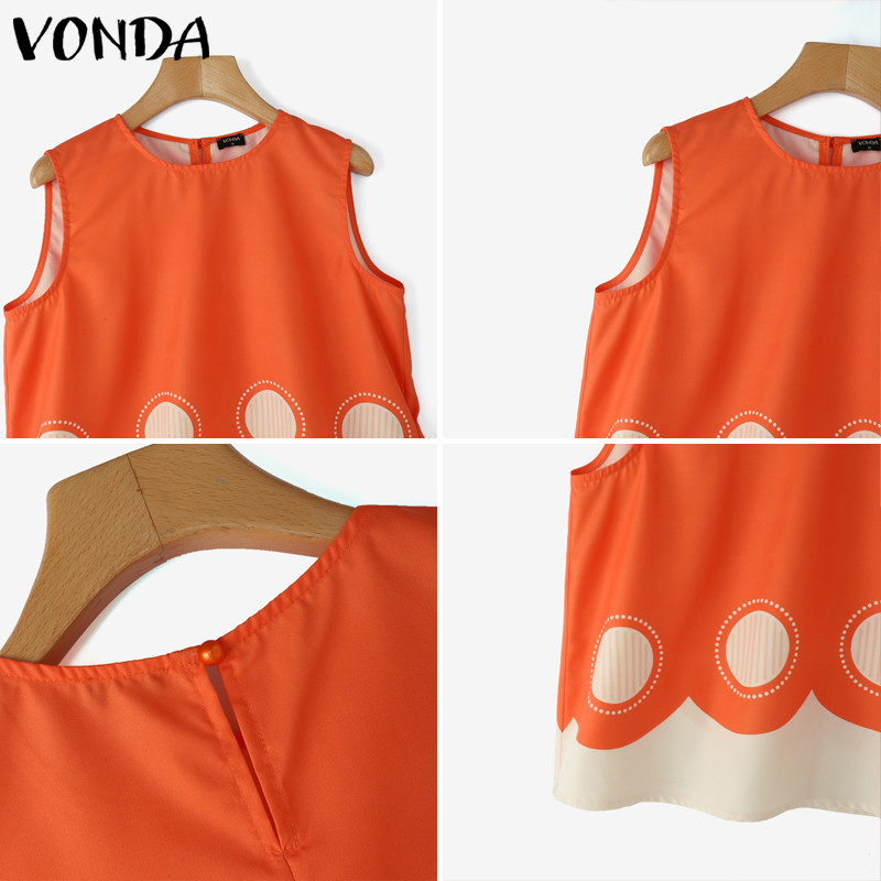 VONDA ผู้หญิงเกาหลีลําลองคอกลมแขนกุดพิมพ์ Girlish Everyday Wear Tanks - รูปที่ 5