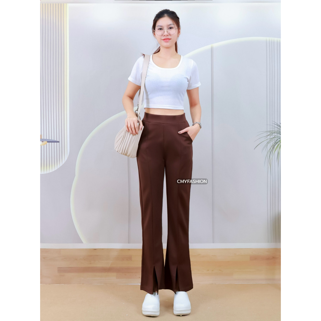 กางเกงขายาว 9ส่วน ทรงขาม้า ปลายขาผ่าข้าง ตีเกล็ดหน้า ผ้าเกาหลี เนื้อผ้านิ่ม ใส่ทำงานได้ เก็บทรงสวย p902# - รูปที่ 6