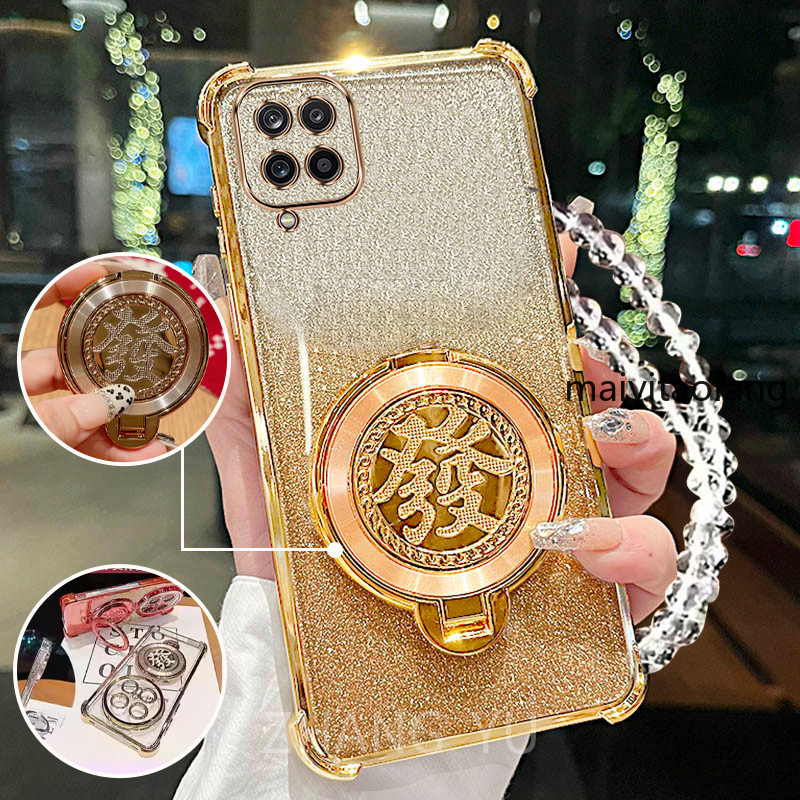 MEW case สําหรับ Samsung A12 M12 A22 4G 5G M22 เคสโทรศัพท์กันกระแทก 3D Wealth Bracket สร้อยข้อมือใหม