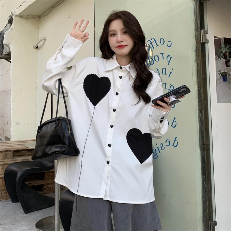 Plus Size(40-150kg) 春秋季大码150kg宽松韩版计感小众衬衫女爱法式上衣 bigsize oversize ขนาดใหญ่