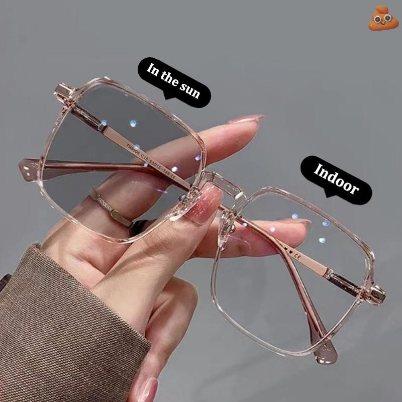 [LO] ใหม่แว่นตา Photochromic Anti Blue แว่นตาผู้ชายผู้หญิงแว่นตาเปลี่ยนสี Anti UV แว่นตากันแดดสแควร์กรอบแว่นตา TH