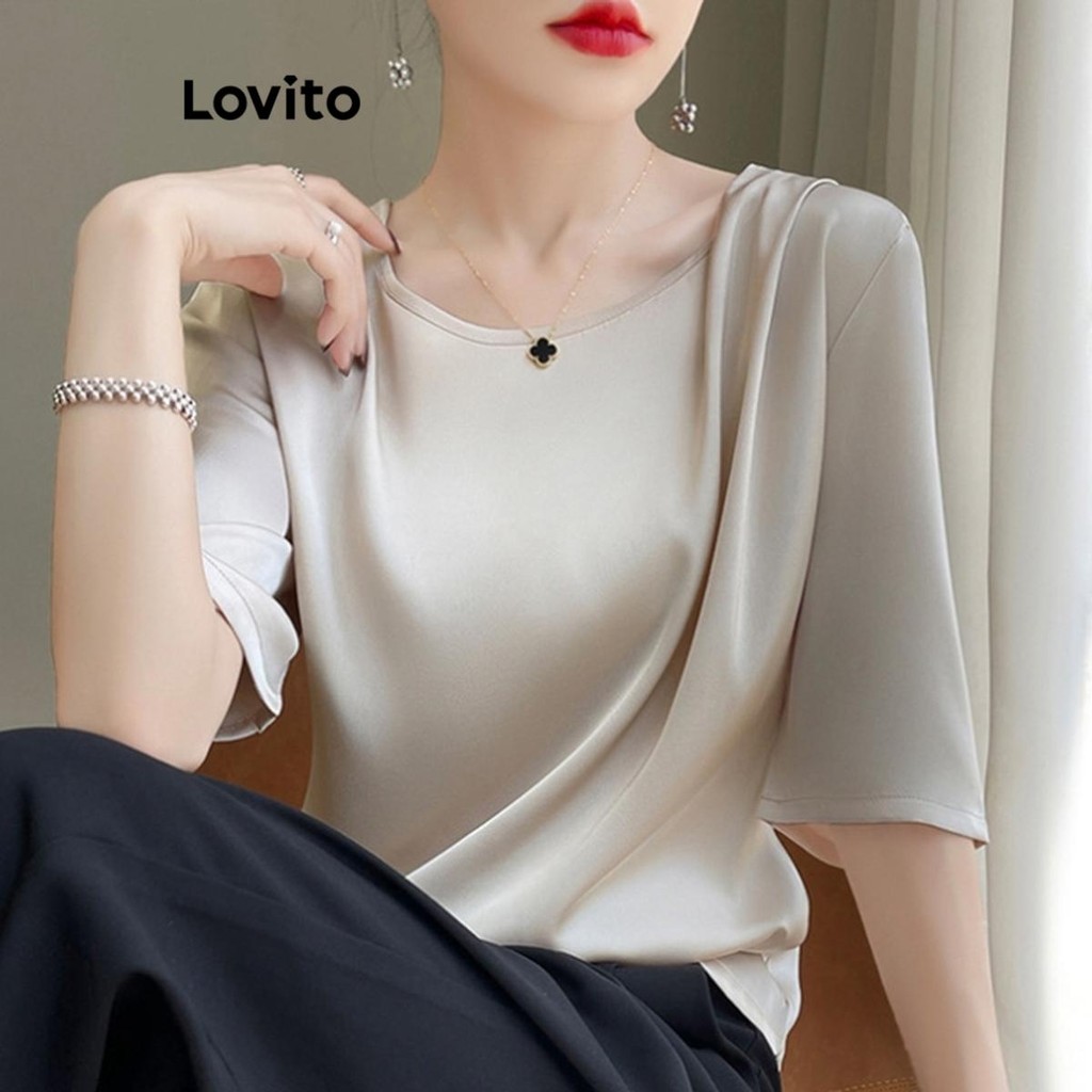 Lovito เสื้อเบลาส์เซาะธรรมดาหรูหราสำหรับผู้หญิง LNL77357