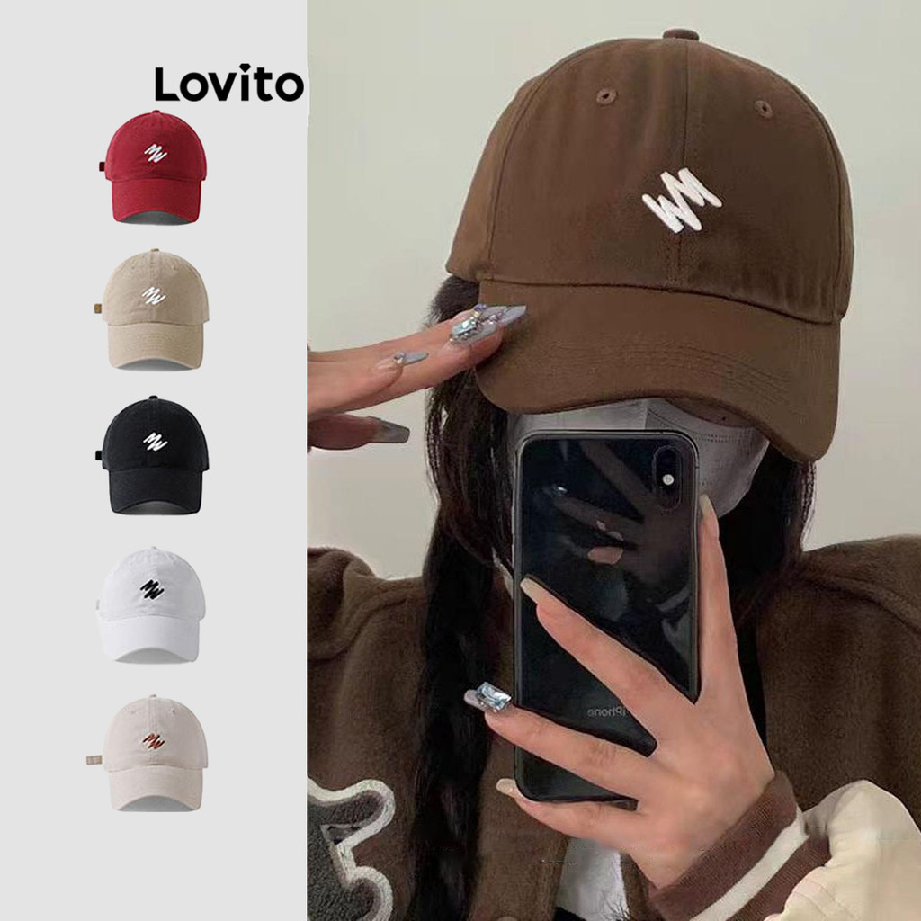 Lovito หมวกแก็ปเบสบอลผู้หญิง อเนกประสงค์ สีพื้น สไตล์ลำลอง LFA21389
