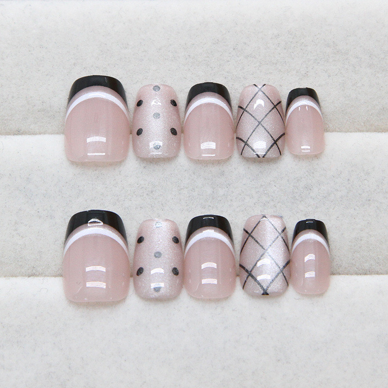 10ชิ้นแมวตาที่ทําด้วยมือกดบนเล็บเงาเล็บปลอมที่มีวุ้นสติกเกอร์ FM105