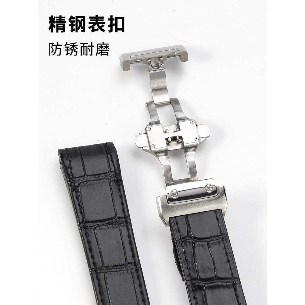 สายนาฬิกาสําหรับ Cartier Santos 100 ผู้ชายผู้หญิงคุณภาพสูงสายรัดหนังวัวพับหัวเข็มขัดสายนาฬิกาหนังแท้ 20 มม. 23 มม.