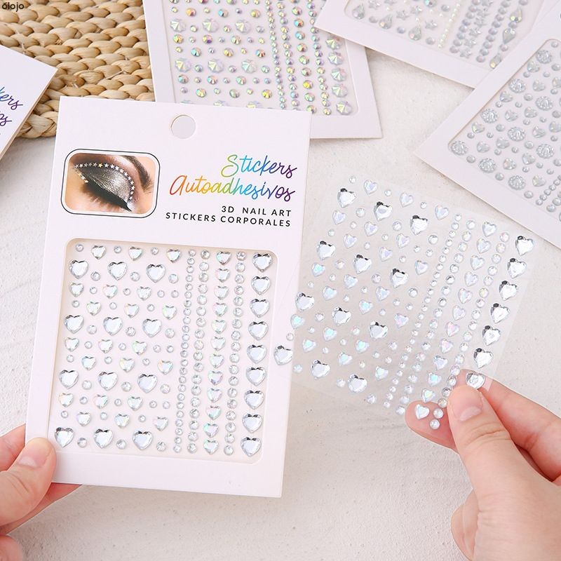 สติกเกอร์เพชร พลอยเทียม หลากสี มีกาวในตัว สําหรับตกแต่งเล็บ ใบหน้า ร่างกาย แต่งหน้า เพิร์ล
