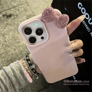 IPhone 17 16 15 14 13 12 11 Pro Max X Xr Xs Max 7 8 PLUS เคสโทรศัพท์ ins เพชรประกายโบว์สีชมพูหนังนิ่มฝาหลัง