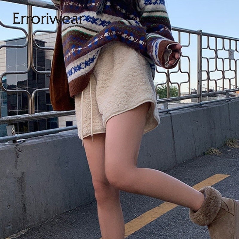 ข้อผิดพลาด กางเกงขาสั้นผู้หญิงแฟชั่นสีทึบเอวสูงขากว้างสบายๆ